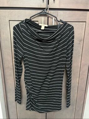 Banana Republic Black and White Striped Drape Neck Top